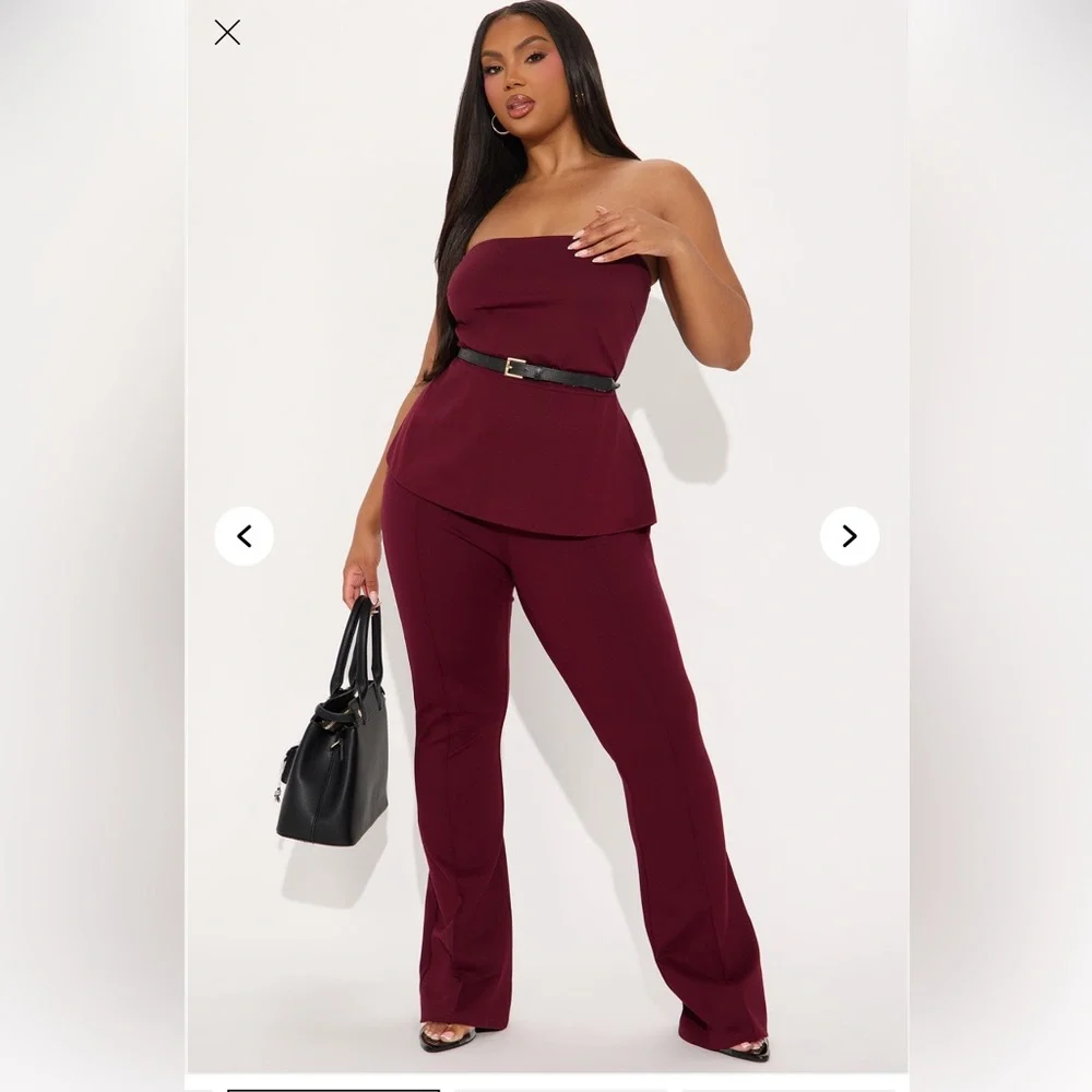 Fashion Nova BURGUNDY Strapless Jumpsuit - Picture 4 of 5